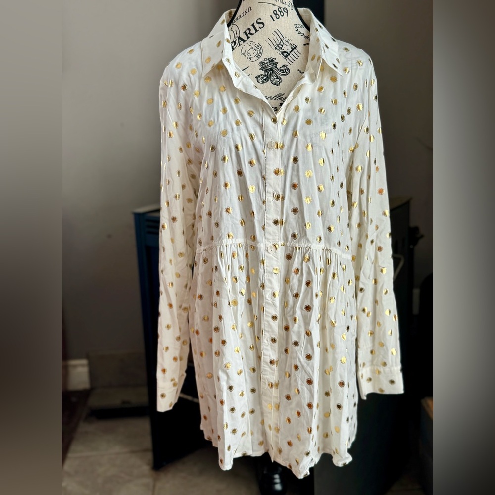 Chic Gold Polka Dot Women's Blouse